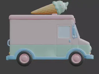 Stylized 3D Pastel Ice Cream Truck Model Low-poly 3D model purchase