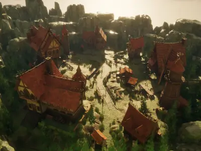 STYLIZED MEDIEVAL BUILDING ENVIRONMENT SCENE WITH ALL THE ASSET Low-poly 3D model