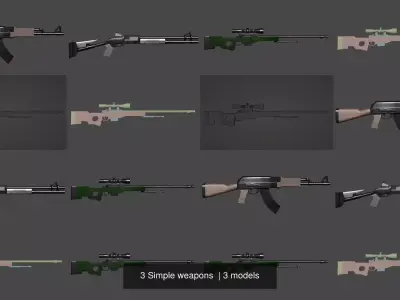 3 Simple weapons 3D Model Collection