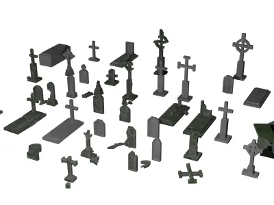 Old and new gravestone asset Low-poly 3D model