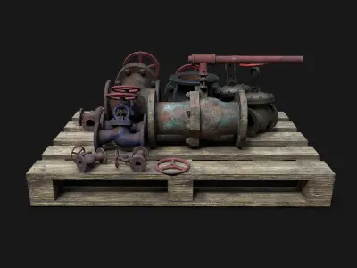 Old industrial valves Low-poly 3D model