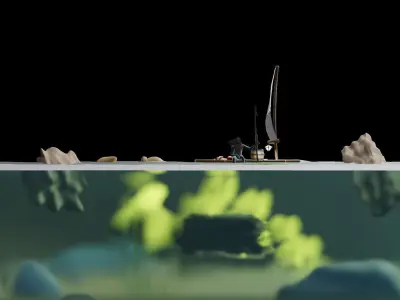 low poly fantasy sea scene Low-poly 3D model