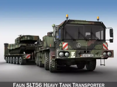 Faun STL-56 with 52 ton Semi-Trailer and a Leopard 2A4 3D model