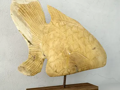 Deco Teak Fish Sculpture on Stand 3D model