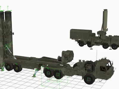 Rigged S-400 Missile n Radar Low-poly 3D model