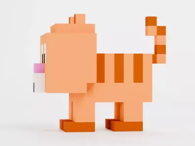 Voxel Cat - Stylized Character Low-poly 3D model