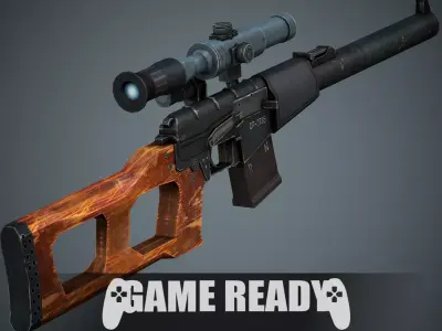 VSS Vintorez Sniper Rifle - Low Poly Game Ready Low-poly 3D model