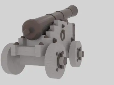 Cannon wooden Low-poly 3D model