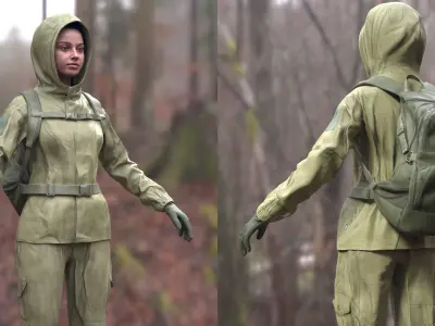 Woman - Hunting Uniform 2 - Modular - Rigged Low-poly 3D model