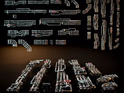 SCIFI INDUSTRIAL MODULAR PIPES KIT Low-poly 3D model