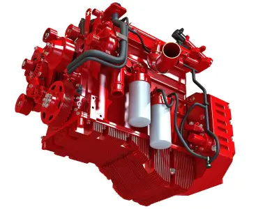 Red Heavy Duty Diesel Engine 3D Model 3D model