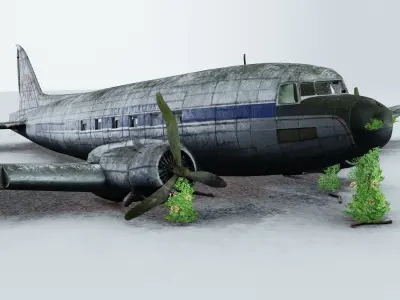 Wrecked Airplane with interior Low-poly 3D model