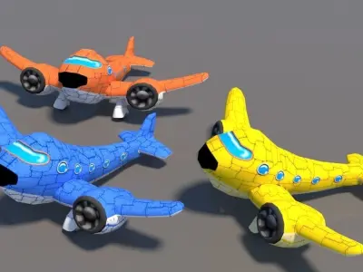 Cartoon Plane Low-poly 3D model