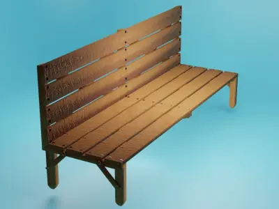 Sitting Wooden Bench for park home furniture Free low-poly 3D model