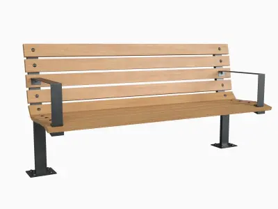 Bench6 wooden park bench with metal legs Low-poly 3D model