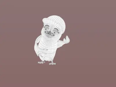 Cartoon Bird with Hat Low-poly 3D model
