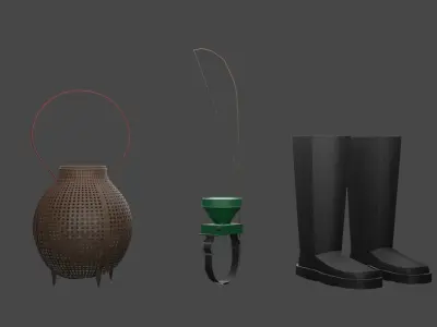 Low-poly local thailand farmer fishing equipment model Low-poly 3D model