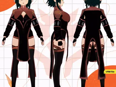 VRM DEMON ELF FANTASY RPG GIRL COAT EVIL HORNED 3D model