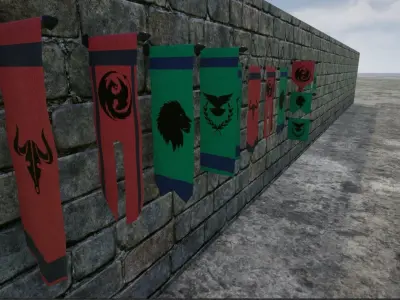 Hanging Medieval Banners Low-poly 3D model