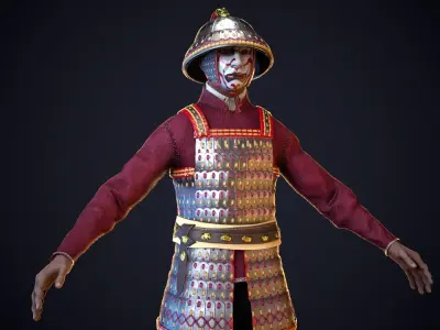 Chinese heavy warrior Low-poly 3D model