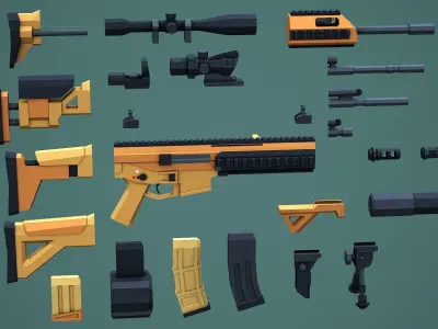 Stylized Modular ACR Rifle Low Poly Mobile Ready Low-poly 3D model