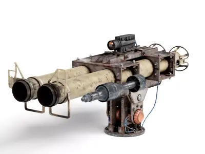 super double-barrel rocketlauncher turret da1 Low-poly 3D model