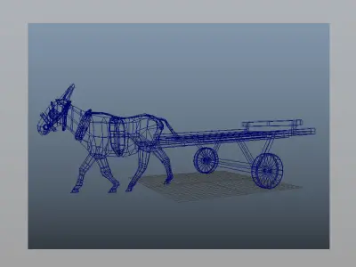 3d Donkey with cart Low-poly 3D model