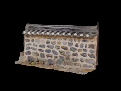 Korean Traditional Tiled Stone Wall 3D model