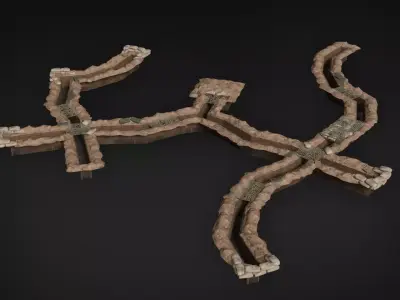 Modern Trenches Modular Pack - 21 Sections 30 Modules Low-poly 3D model