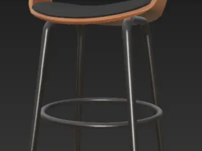 Modern Curved Bar Stool Wood and Black Metal 3D Model Free 3D model