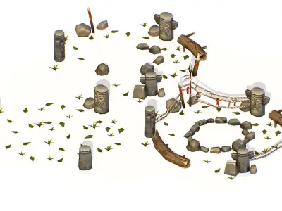 Handpaint Cartoon Place for Ritual Bonfire Low-poly 3D model