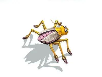Animated Funny Cartoon White Roach Insect Low-poly 3D model