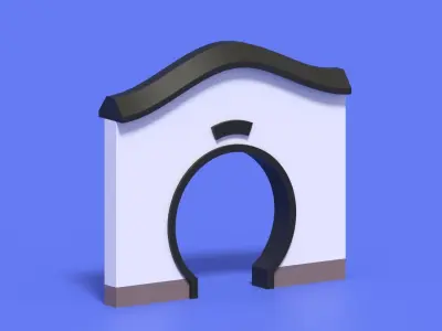 Cartoon Chinese Garden Gate Low-poly 3D model