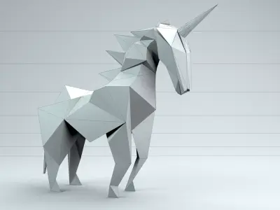 Origami Unicorn Low-poly 3D model