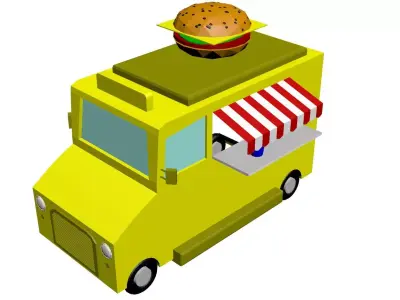 Low Poly Game Ready Food Truck Low-poly 3D model