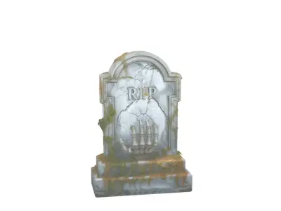 3D Eerie Weathered Tombstone Model with Moss 3D model