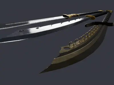 3 weapons blades knifes Low-poly 3D model