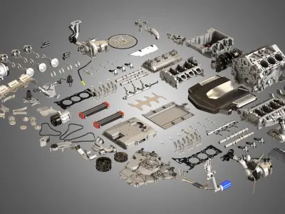 XTS Disassembled Engine - V6 Twin Turbo Engine 3D model
