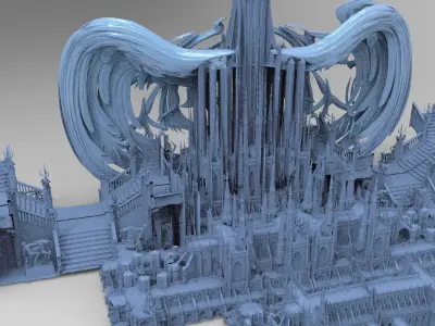 Steampunk pendulum Harp citadel 3D model