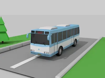 low poly car bus road Free 3D model
