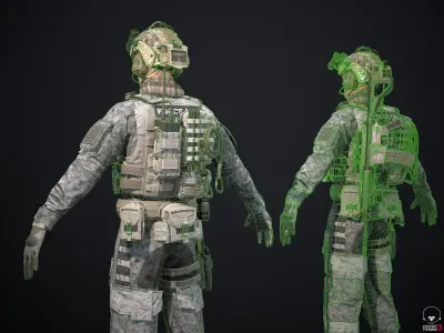 Soldier- Captain- Police- Full Set Accessories and Weapon Low-poly 3D model