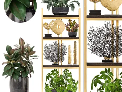 Rack with the decor of figurines and plants 3D model get