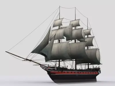 Sailing warship corvette Low-poly 3D model