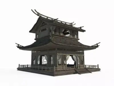 Ancient Asian architecture thatched palaces 3D model
