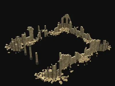 ARABIC CHURCH RUINED RUIN DESERT TEMPLE CASTLE AAA COLLECTION Low-poly 3D model