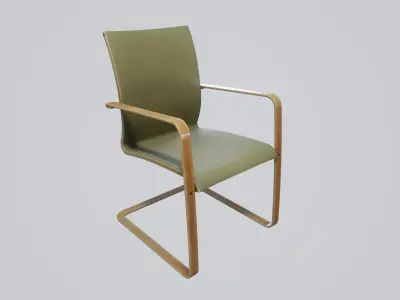 Modern chair sage green textile - pecan wood Low-poly 3D model