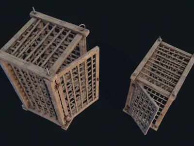 Wooden Cages Low-poly 3D model