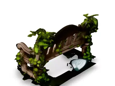 Overgrown Wooden Park Bench Low-poly 3D model