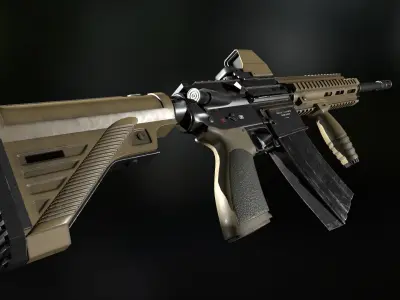 HK416 heckler and koch Assault riffle gun Low-poly 3D model
