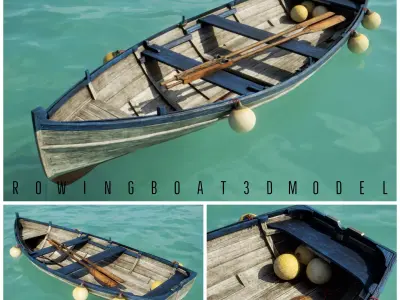Old Fishing Rowing Boat 3D model